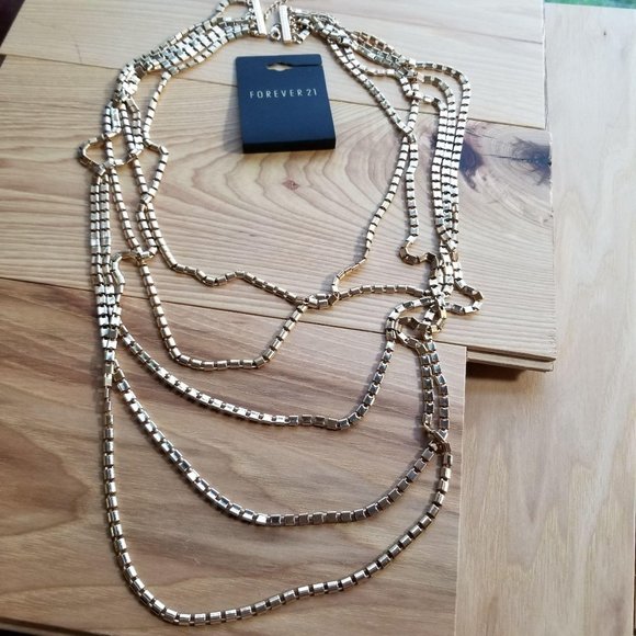 Gold Link Chain Long Layered Necklace - Picture 4 of 11